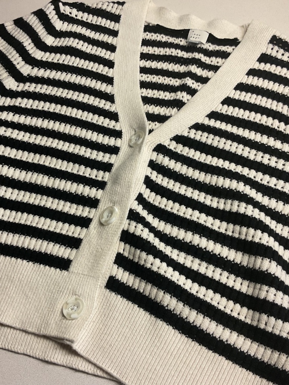 BLACK/CREAM SHORT SLEEVE CARDIGAN KNIT SWEATER SIZE XXL